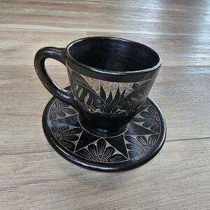 Decorative Coffee Cup Handmade Pottery with Saucer